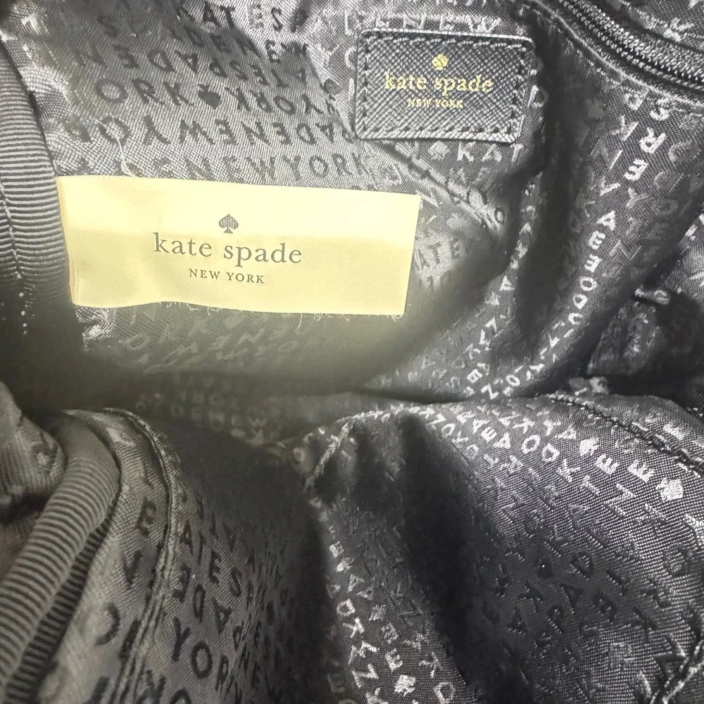 Kate Spade Striped Nylon Backpack Womens Medium Black White Fair Saffiano‎ Trim